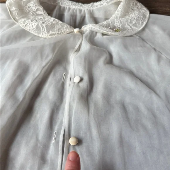 Vintage Vanity Fair peignoir robe & nightgown set Ivory/white floral EVC size L - Picture 10 of 11